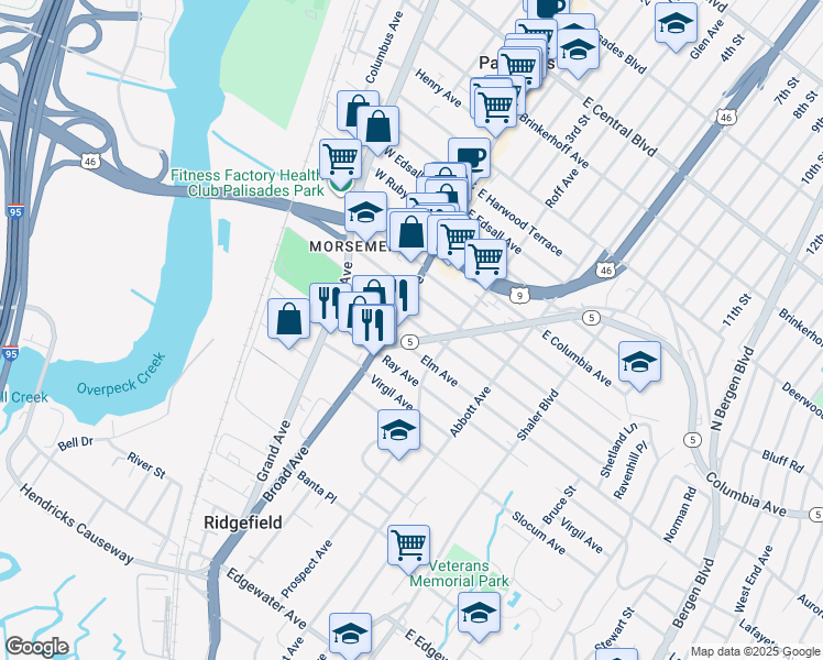 map of restaurants, bars, coffee shops, grocery stores, and more near 956 Linden Ave in Ridgefield