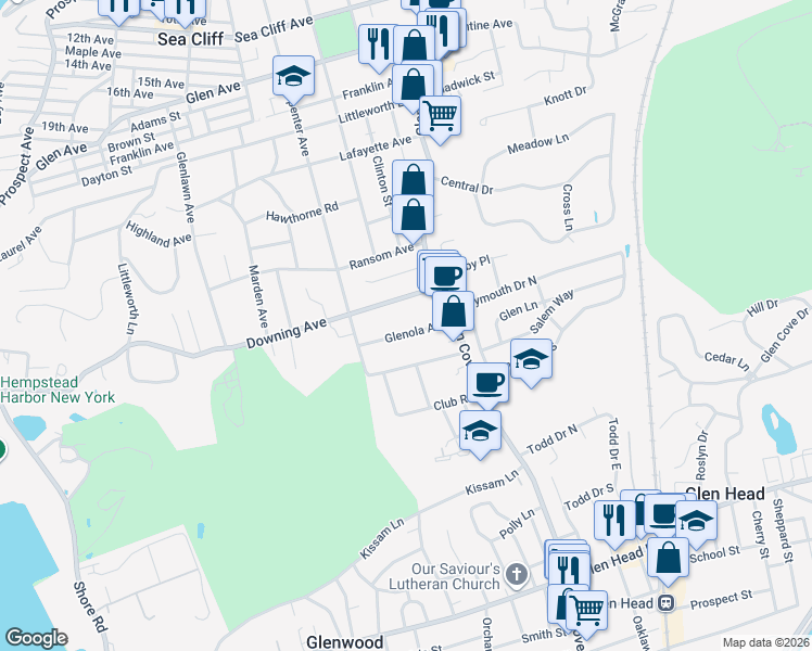 map of restaurants, bars, coffee shops, grocery stores, and more near 14 Glenola Avenue in Sea Cliff