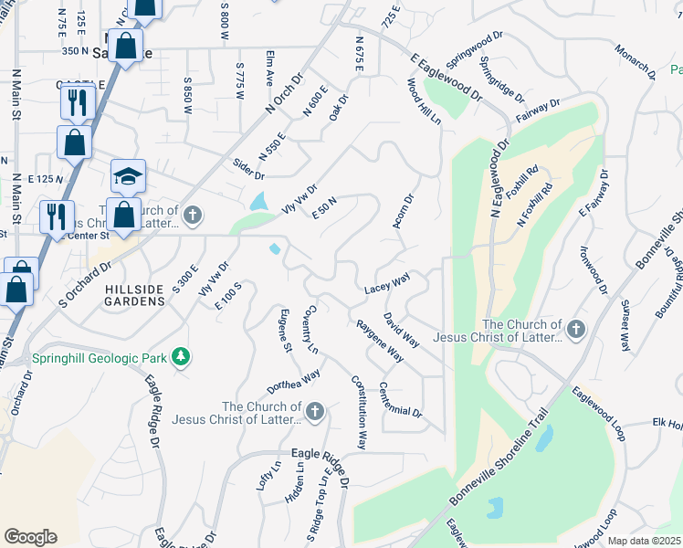map of restaurants, bars, coffee shops, grocery stores, and more near 608 Lacey Way in North Salt Lake