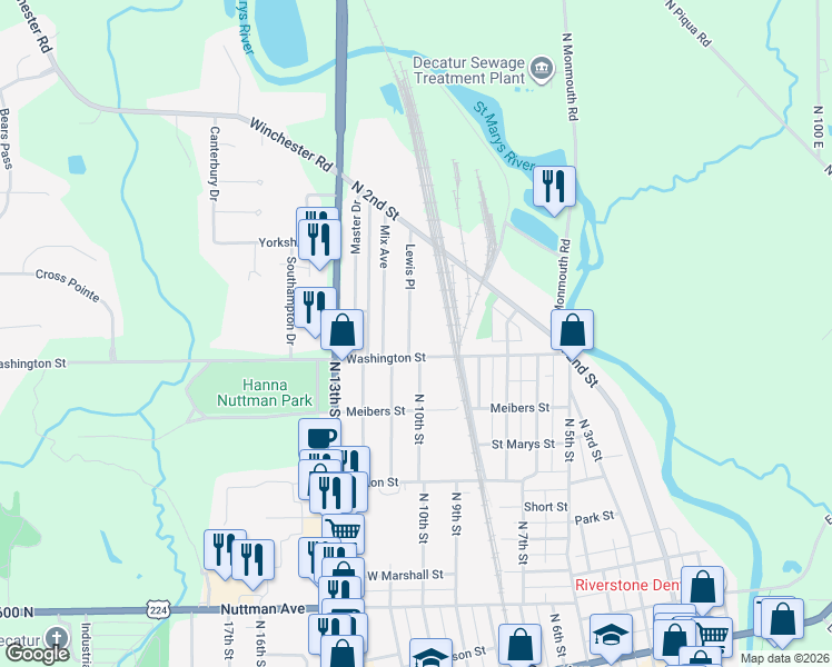 map of restaurants, bars, coffee shops, grocery stores, and more near 1026 Lewis Place in Decatur
