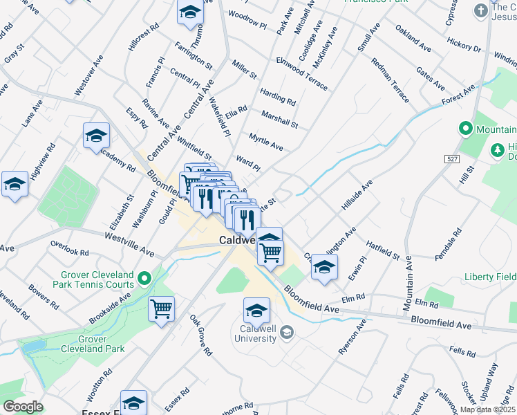 map of restaurants, bars, coffee shops, grocery stores, and more near 23 Personette Street in Caldwell