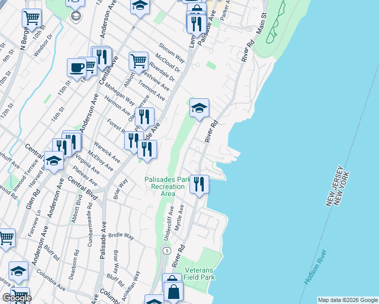 map of restaurants, bars, coffee shops, grocery stores, and more near 743 Undercliff Avenue in Edgewater