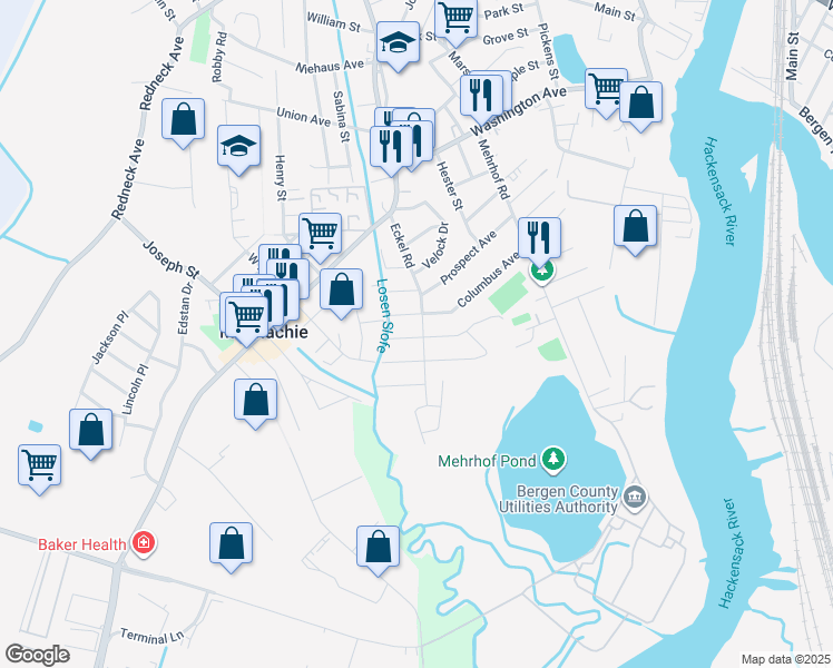 map of restaurants, bars, coffee shops, grocery stores, and more near 105 Eckel Rd in Little Ferry