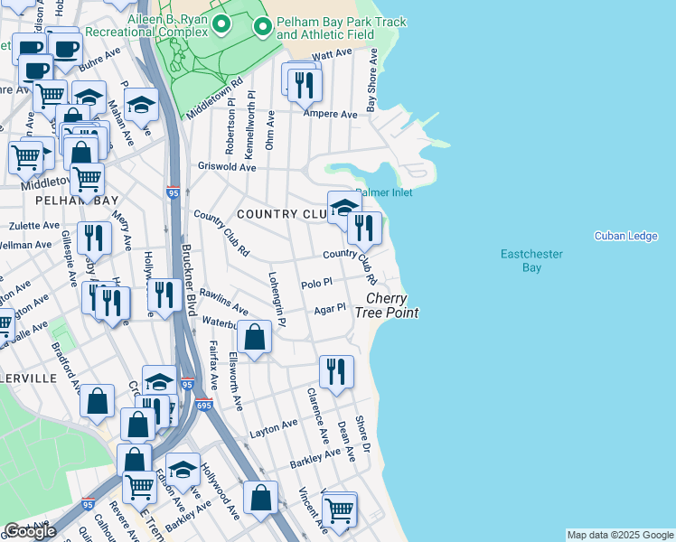 map of restaurants, bars, coffee shops, grocery stores, and more near 3379 Campbell Drive in Bronx