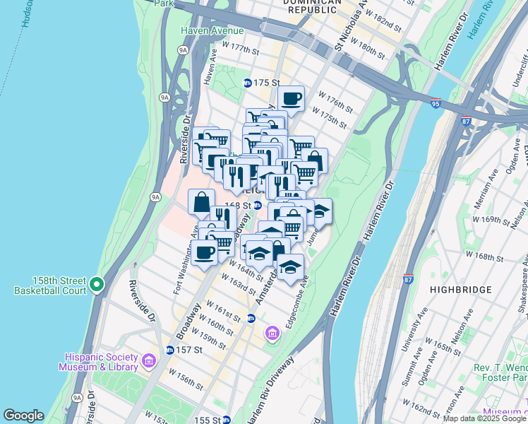 map of restaurants, bars, coffee shops, grocery stores, and more near in New York
