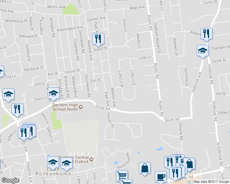 map of restaurants, bars, coffee shops, grocery stores, and more near 37 Balaton Avenue in Lake Ronkonkoma