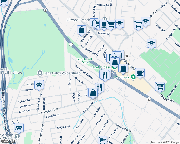 map of restaurants, bars, coffee shops, grocery stores, and more near 41 Linwood Terrace in Clifton