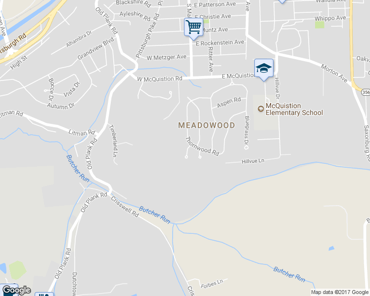 map of restaurants, bars, coffee shops, grocery stores, and more near 102 Fairlane Drive in Butler