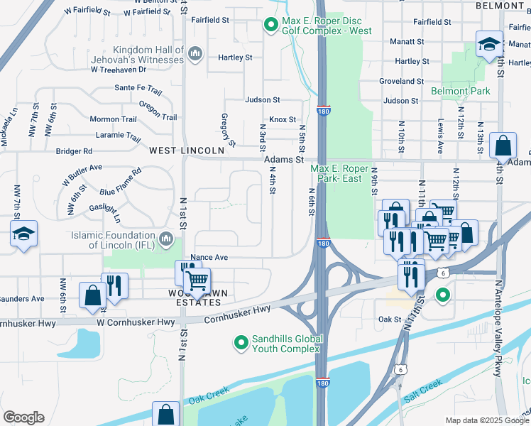 map of restaurants, bars, coffee shops, grocery stores, and more near 2728 North 3rd Street in Lincoln