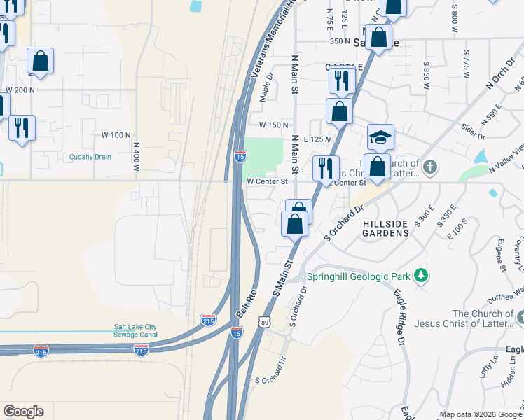 map of restaurants, bars, coffee shops, grocery stores, and more near 55 West Center Street in North Salt Lake