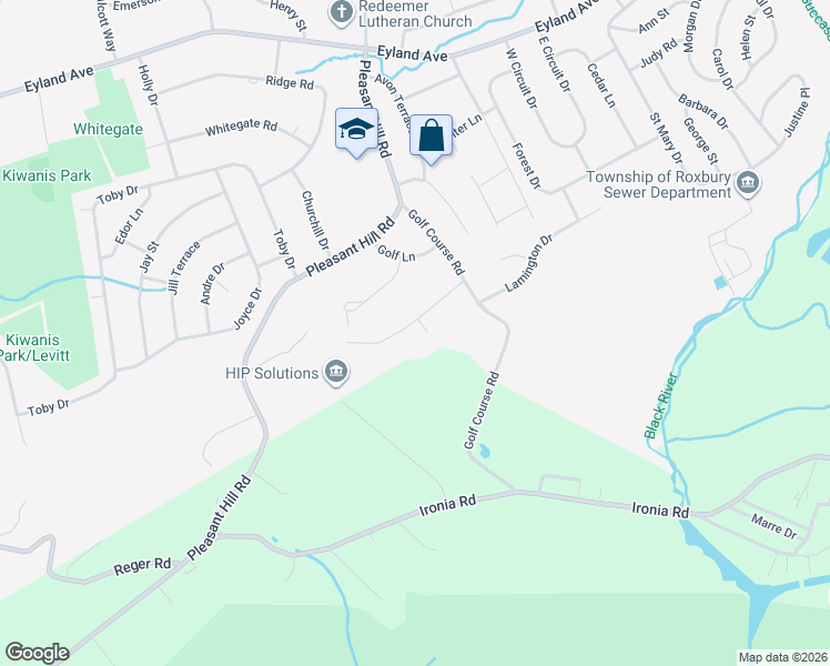 map of restaurants, bars, coffee shops, grocery stores, and more near 5 Parkwood Road in Roxbury Township