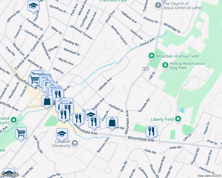map of restaurants, bars, coffee shops, grocery stores, and more near 77 Arlington Avenue in Caldwell