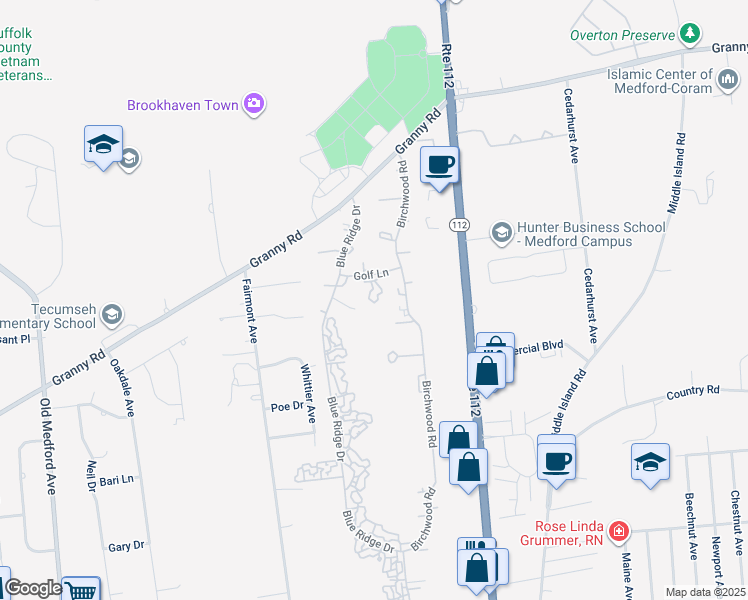 map of restaurants, bars, coffee shops, grocery stores, and more near 839 Golf Lane in Medford
