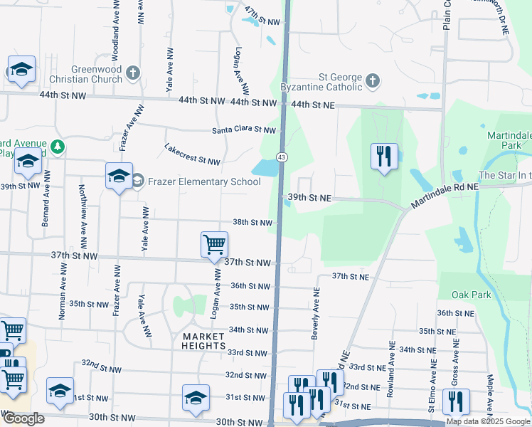 map of restaurants, bars, coffee shops, grocery stores, and more near in Canton