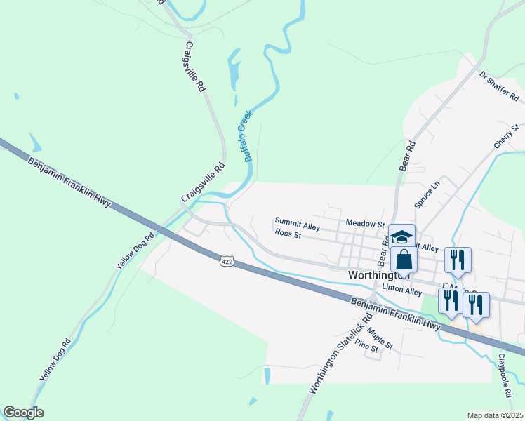 map of restaurants, bars, coffee shops, grocery stores, and more near 112 West Main Street in Worthington