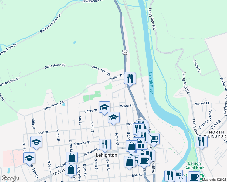 map of restaurants, bars, coffee shops, grocery stores, and more near 242 Carbon Street in Lehighton