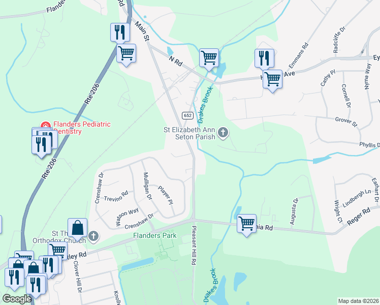 map of restaurants, bars, coffee shops, grocery stores, and more near 66 Main Street in Mount Olive