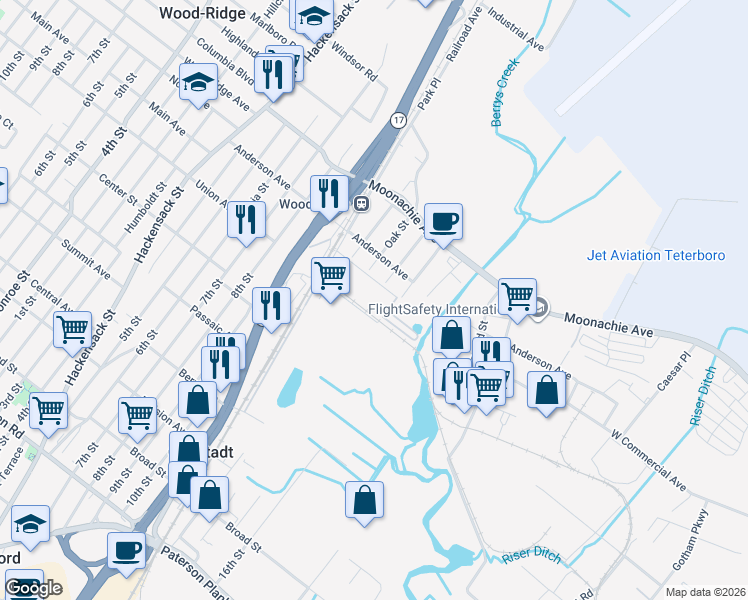 map of restaurants, bars, coffee shops, grocery stores, and more near 100 Blum Boulevard in Wood-Ridge