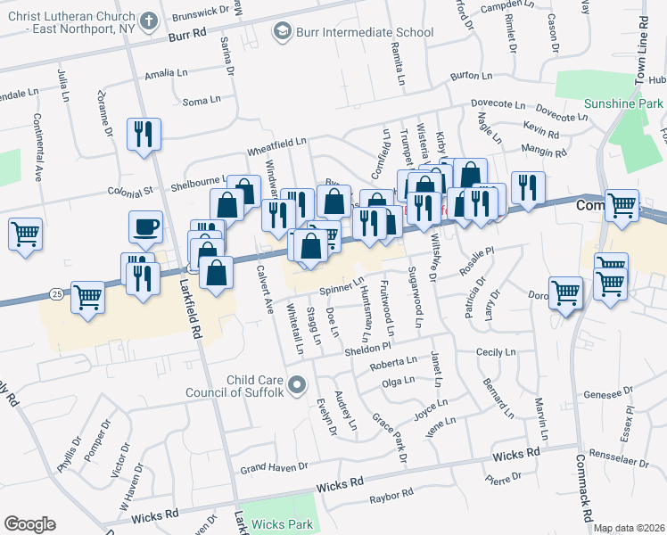 map of restaurants, bars, coffee shops, grocery stores, and more near 6050 Jericho Turnpike in Commack