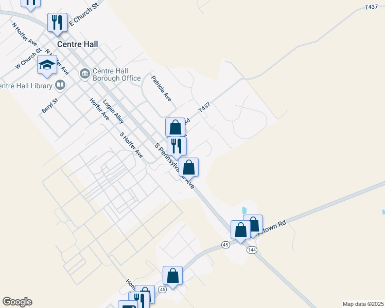 map of restaurants, bars, coffee shops, grocery stores, and more near 116 East Wilson Street in Centre Hall