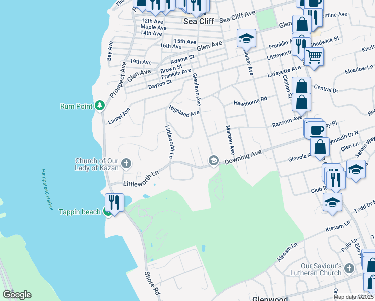 map of restaurants, bars, coffee shops, grocery stores, and more near 4 Florence Avenue in Sea Cliff