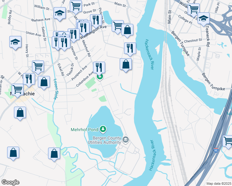 map of restaurants, bars, coffee shops, grocery stores, and more near 38 Maiden Lane in Little Ferry