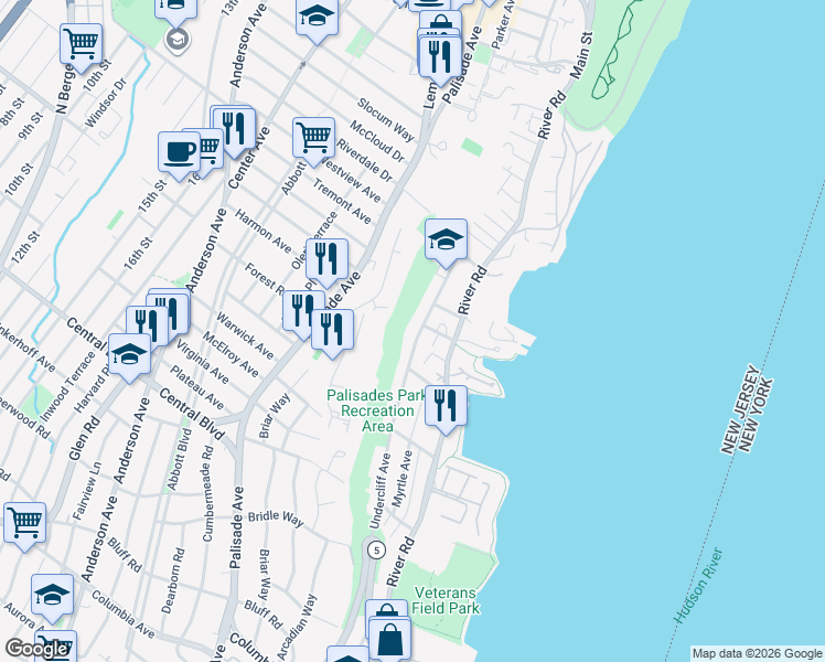 map of restaurants, bars, coffee shops, grocery stores, and more near 743 Undercliff Avenue in Edgewater
