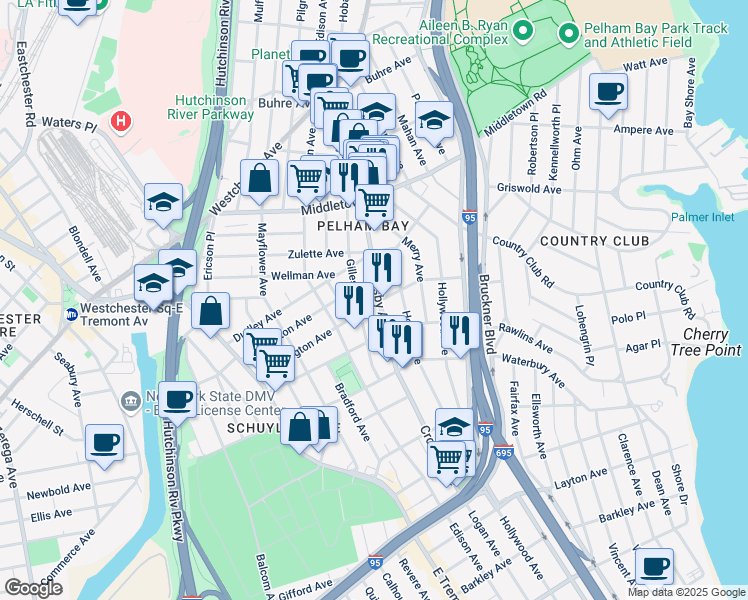 map of restaurants, bars, coffee shops, grocery stores, and more near 2961 Coddington Avenue in The Bronx