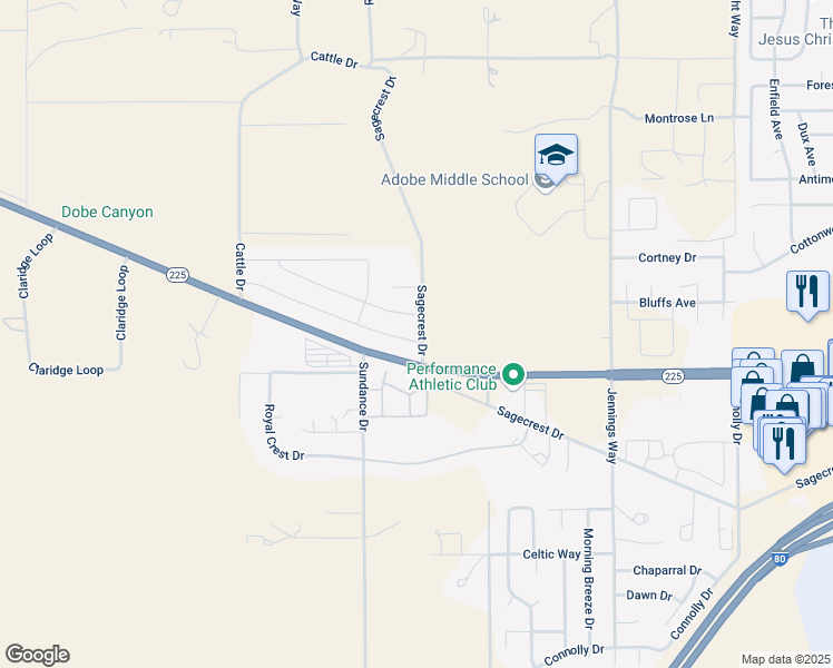 map of restaurants, bars, coffee shops, grocery stores, and more near 3512 Autumn Colors Drive in Elko