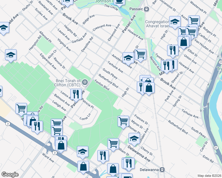 map of restaurants, bars, coffee shops, grocery stores, and more near 428 Fenlon Boulevard in Clifton