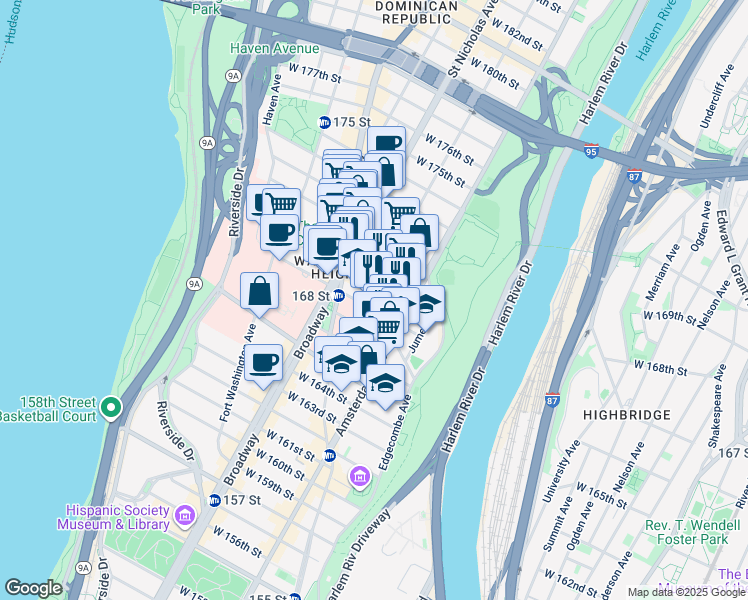 map of restaurants, bars, coffee shops, grocery stores, and more near in New York