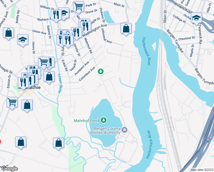 map of restaurants, bars, coffee shops, grocery stores, and more near 190 Mehrhof Road in Little Ferry