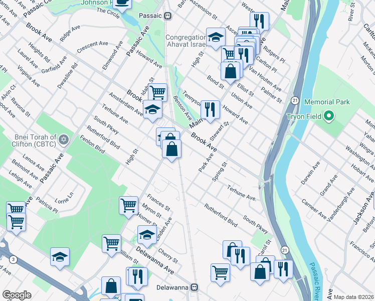 map of restaurants, bars, coffee shops, grocery stores, and more near 183 Marietta Avenue in Passaic