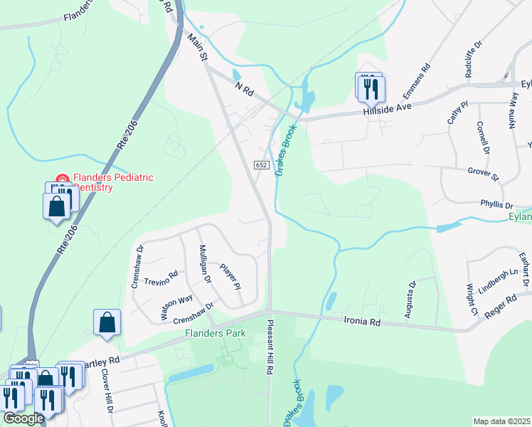 map of restaurants, bars, coffee shops, grocery stores, and more near 66 Main Street in Mount Olive Township