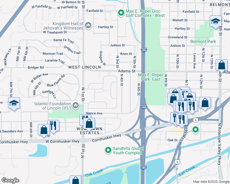 map of restaurants, bars, coffee shops, grocery stores, and more near 2728 North 3rd Street in Lincoln