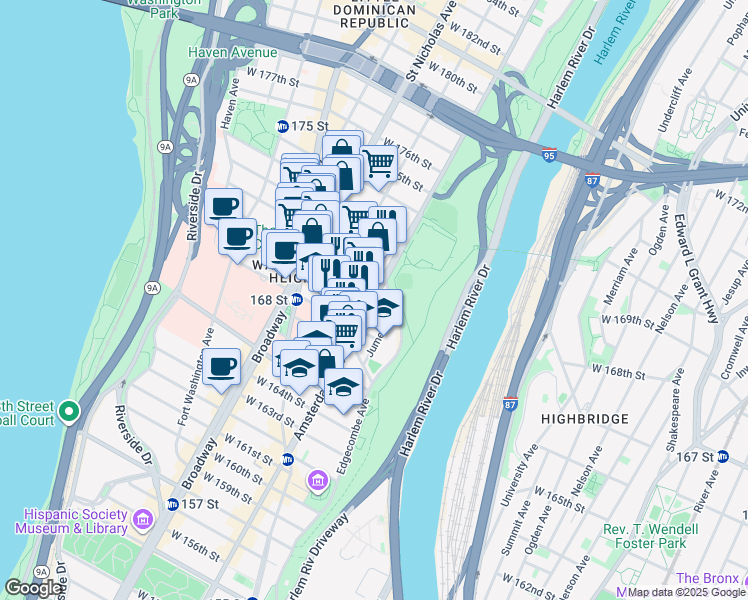 map of restaurants, bars, coffee shops, grocery stores, and more near in New York