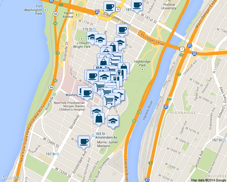 map of restaurants, bars, coffee shops, grocery stores, and more near in New York
