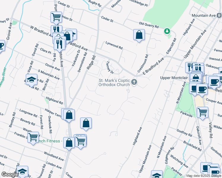 map of restaurants, bars, coffee shops, grocery stores, and more near 100 Cedar Ridge Drive in Cedar Grove
