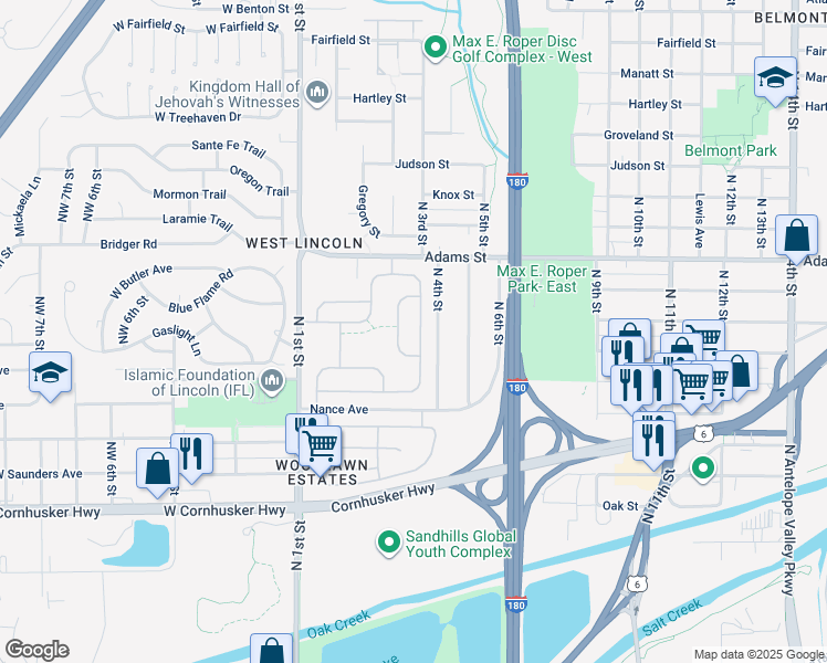 map of restaurants, bars, coffee shops, grocery stores, and more near 2728 North 3rd Street in Lincoln