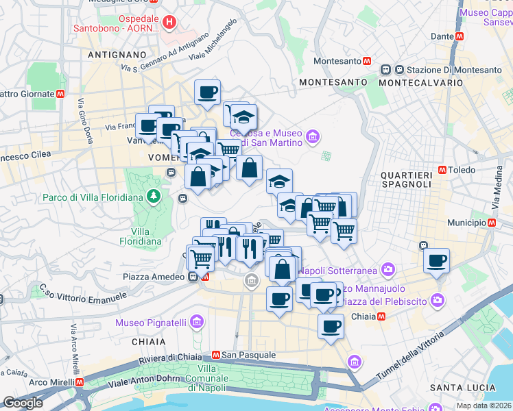 map of restaurants, bars, coffee shops, grocery stores, and more near 143 Via Filippo Palizzi in Napoli