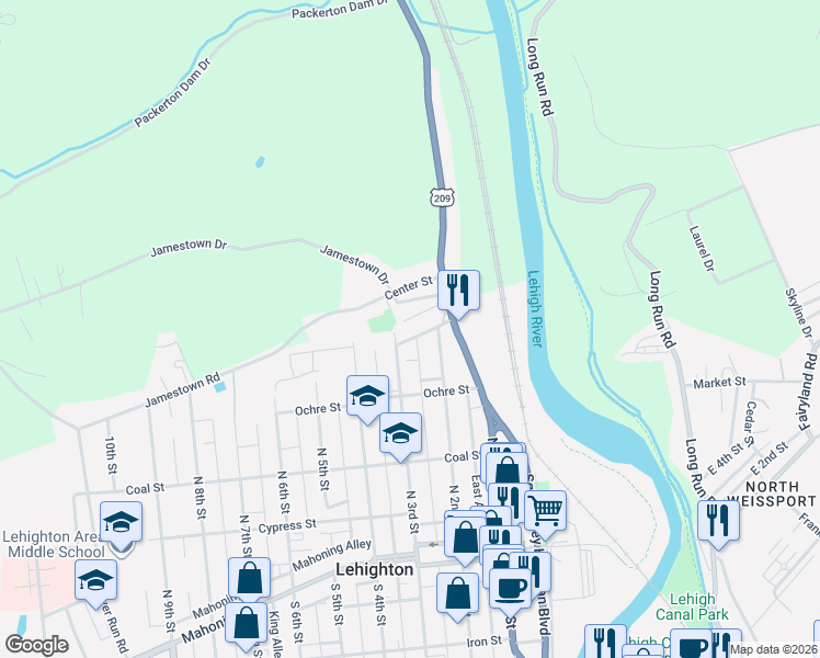 map of restaurants, bars, coffee shops, grocery stores, and more near 242 Carbon St in Lehighton