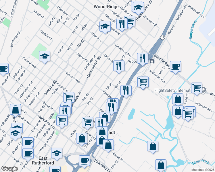 map of restaurants, bars, coffee shops, grocery stores, and more near 716 8th Street in Carlstadt