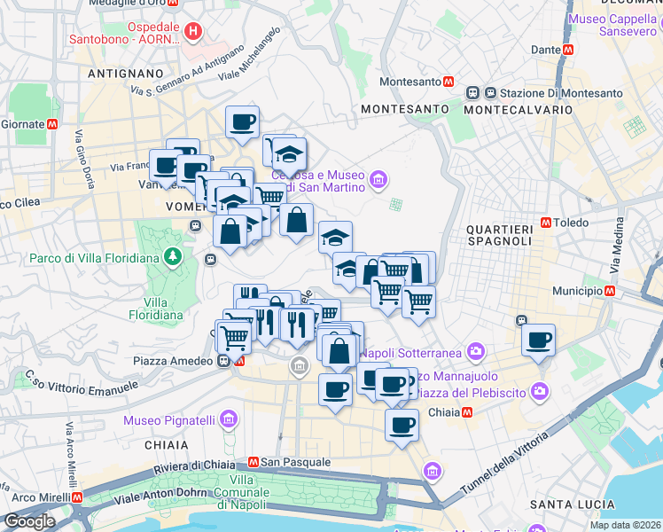 map of restaurants, bars, coffee shops, grocery stores, and more near 143 Via Filippo Palizzi in Napoli