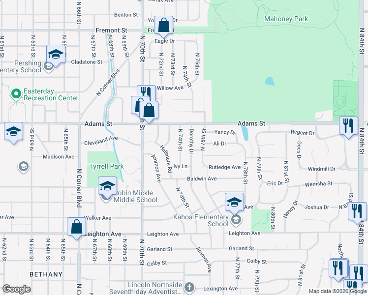 map of restaurants, bars, coffee shops, grocery stores, and more near 2741 Dorothy Drive in Lincoln