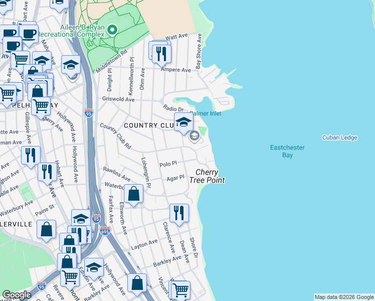 map of restaurants, bars, coffee shops, grocery stores, and more near 3379 Campbell Drive in Bronx