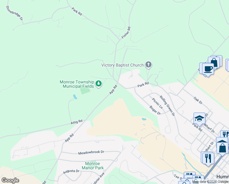 map of restaurants, bars, coffee shops, grocery stores, and more near 1060 App Road in Selinsgrove