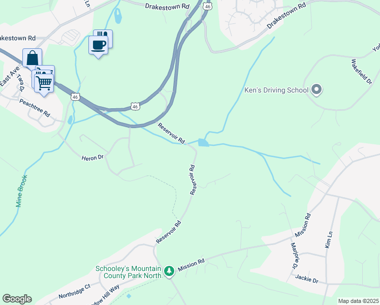 map of restaurants, bars, coffee shops, grocery stores, and more near 63 Reservoir Rd in Hackettstown
