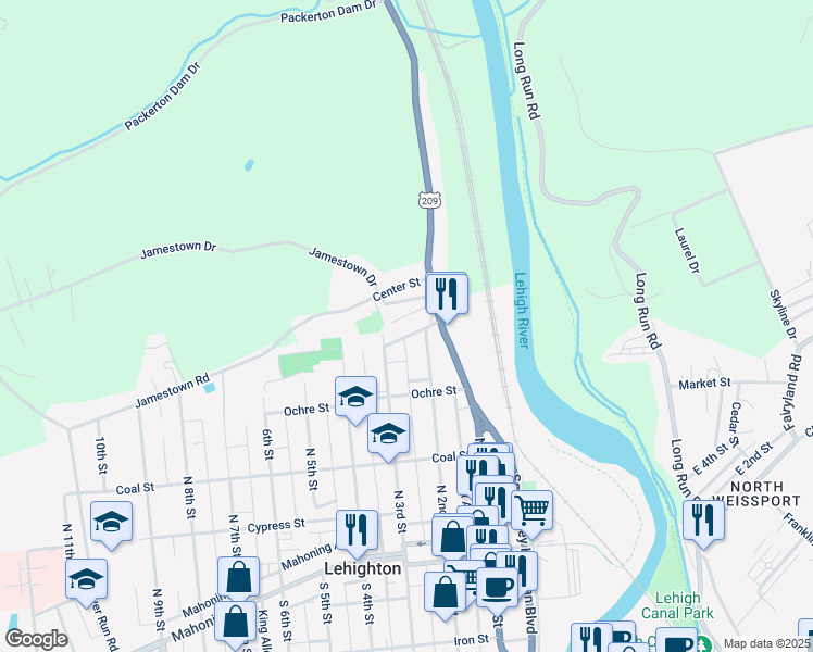map of restaurants, bars, coffee shops, grocery stores, and more near 242 Carbon St in Lehighton
