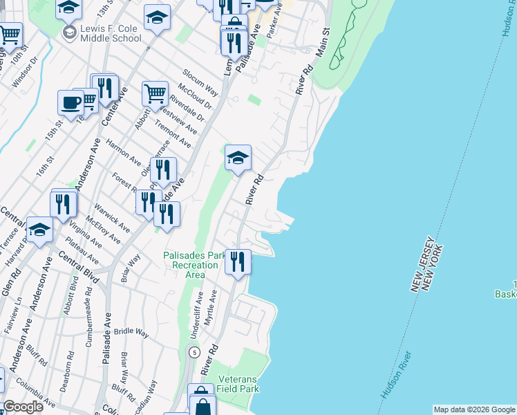 map of restaurants, bars, coffee shops, grocery stores, and more near 1 Vela Way in Edgewater