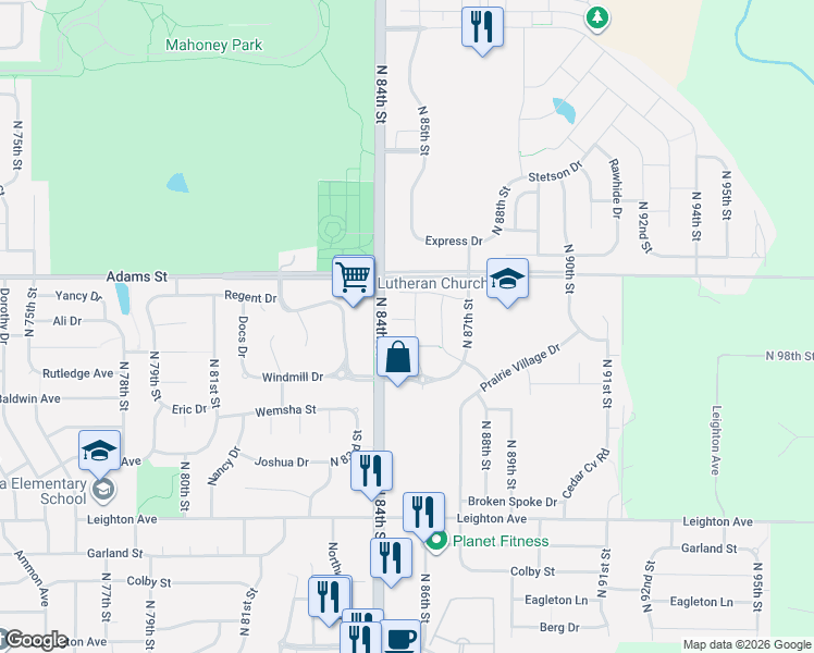 map of restaurants, bars, coffee shops, grocery stores, and more near 2857 Wagon Drive in Lincoln